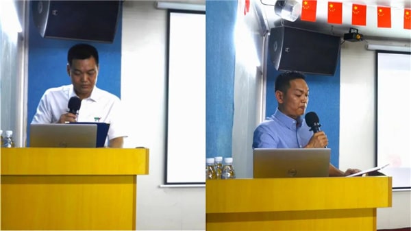 中境董事長（左），總經(jīng)理（右）發(fā)表講話